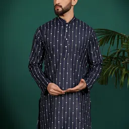 Armaan Ethnic Mandarin Collar Block Print Cotton Kurta-image-3