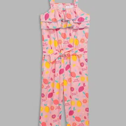 ELLE Girls Cotton Pink & Orange Printed Ruffled Basic Jumpsuit-image-18