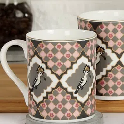 India Circus Multicoloured Floral Printed Ceramic Glossy Set of 2 Mugs-53