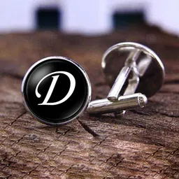 Yellow Chimes Black & Silver-Toned Alphabet D Statement Stainless Steel Cufflinks-image-27