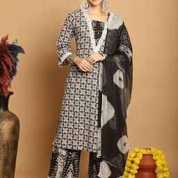 Kamayra Ethnic Motifs Printed Thread Work Pure Cotton Kurta With Palazzos & Dupatta-13
