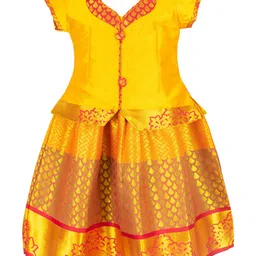 AMIRTHA FASHION Girls Gold-Toned & Red Embellished Thread Work Ready to Wear Lehenga &-picture-27