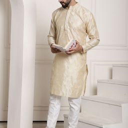 SOJANYA Geometric Woven Design Mandarin Collar Jacquard Silk Regular Kurta With Churidar-picture-5