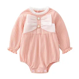 StyleCast Pink Infant Girls Self Design Cotton Ruffled & Bow Bodysuit-image-17