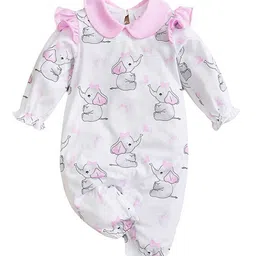 StyleCast Infant Girls Pink Printed Peter Pan Collar Ruffled Cotton Rompers-image-60
