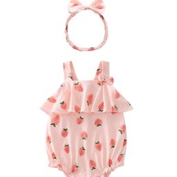 StyleCast Pink Infants Girls Strawberry Printed Bow Bodysuit With Hairband-image-22