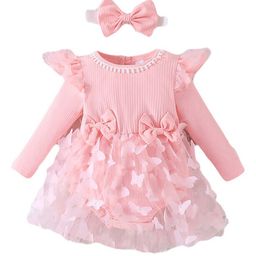 StyleCast Girls Pink Butterfly Designed Flutter Sleeves Fit & Flare Dress With Headband-0