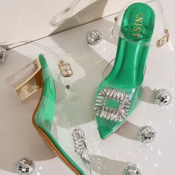 GNIST Embellished Peep Toes Block Heels-0