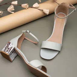 Hydes N Hues Women Green & Beige Colourblocked Party Block Heels with Buckles-4