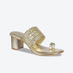Biba Women Gold-Toned PU Block Sandals-13