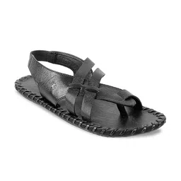 Metro Men Black Ethnic Leather Comfort Sandals-image-65