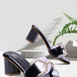 TWIN TOES Embellished Comfortable Open Toe Block Heels-46