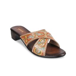 Mochi Beige Printed Leather Block Sandals-23