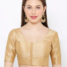 SALWAR STUDIO Women Gold-Toned Solid Readymade Mulberry Silk Saree Blouse-picture-30