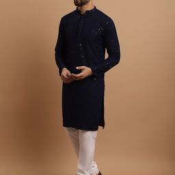 SOJANYA Ethnic Embroidered Sequinned Pure Cotton Kurta & Churidar With Nehru Jacket-picture-47
