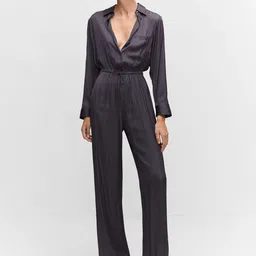 MANGO Waist Tie-Ups Satin Finish Basic Jumpsuit-52
