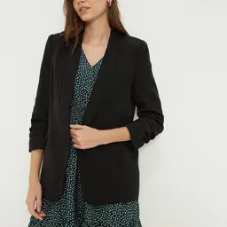 DOROTHY PERKINS Solid Ruched Sleeves Open Front Blazer-image-38