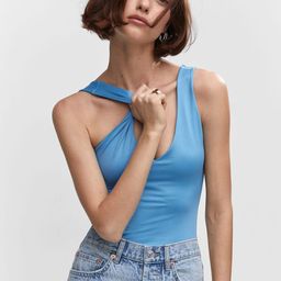 MANGO Solid Plunge Neckline Bodysuit-image-22