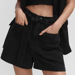 MANGO Women Loose Fit High-Rise Denim Shorts with Belt-image-67