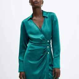 MANGO Satin Finish Wrap Mini Dress-image-34