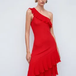 MANGO One Shoulder Ruffled A-Line Dress-image-24