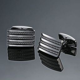 Yellow Chimes Men Black Striped Square Cufflinks-50