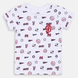 Blue Giraffe Girls White Printed Round Neck T-shirt-image-51