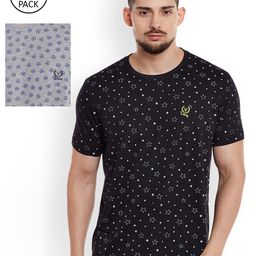 VIMAL JONNEY Men Pack of 2 Grey Melange & Black Printed Round Neck T-shirt-image-87