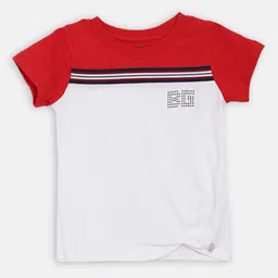 Blue Giraffe Girls Red & White Colourblocked Round Neck T-shirt-image-57
