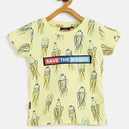 Gini and Jony Boys Yellow Printed T-shirt-image-10