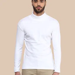 Hypernation Men Solid High Neck Cotton Slim Fit T-shirt-image-29