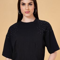 SF JEANS by Pantaloons Drop-Shoulder Sleeves Cropped Cotton Casual T-shirt-image-96