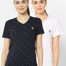 VIMAL JONNEY Pack-2 Women Navy Blue & White V-Neck T-shirt-image-56