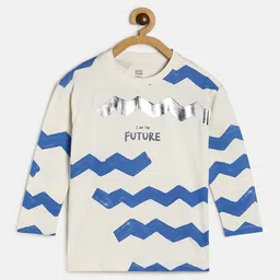 MINI KLUB Boys Beige & Blue Printed Cotton T-shirt-image-56