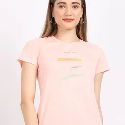 Cantabil Women Pink Solid Typography Printed T-shirt-image-39