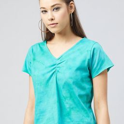 CHIMPAAANZEE Women Green Tie & Dye V-Neck T-shirt-image-39
