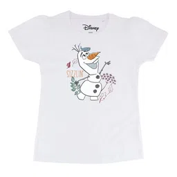 Frozen Girls White Printed V-Neck Pure Cotton T-shirt-image-16
