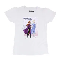 Frozen Girls White Frozen Printed V-Neck Pure Cotton T-shirt-image-83