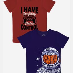 x2o Boys Maroon Typography Pack of 2 Printed T-shirt-image-66