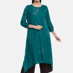 RANGMANCH BY PANTALOONS Women Teal Ethnic Motifs Printed Keyhole Neck Kurta-picture-26