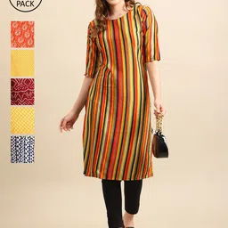 7Threads Women Pack Of 6 Printed Crepe Straight Kurta-image-61