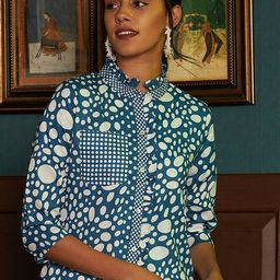 Athena Blue Floral Print Mandarin Collar Top-image-35