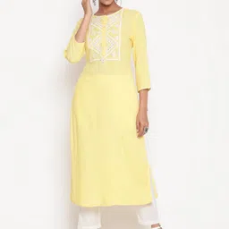 SAVI Ethnic Motifs Yoke Design Thread Work Straight Kurta-3