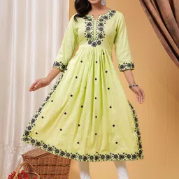 Light Daisy Notch Neck Ethnic Motifs Embroidered Thread Work Anarkali Kurta-image-77