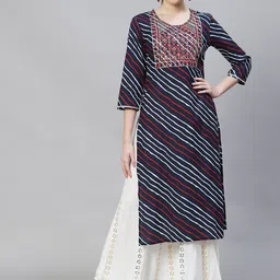 FASHOR Women Blue & Red Yoke Design Mirror Work Pure Cotton Kurta-image-82