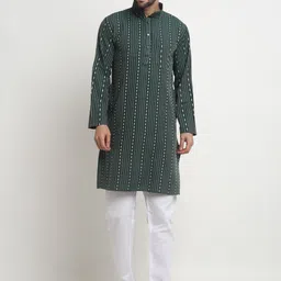 Arrabi Geometric Embroidered Mandarin Collar Pure Cotton Straight Kurta-picture-27