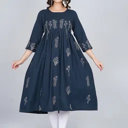 Neemiya Floral Embroidered Round Neck Pleated A-Line Kurta-picture-14