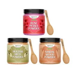 OurHerb Set Of 3 Rose Petals - Multani Mitti & Sandalwood Powder With Spoon- 100 g Each-9