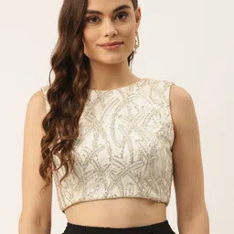 NDS Niharikaa Designer Studio Women Off White & Golden Embroidered Padded Blouse-image-13