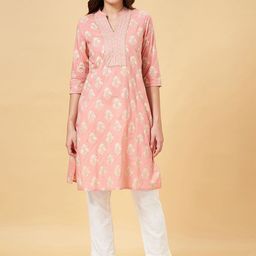 RANGMANCH BY PANTALOONS Ethnic Motifs Printed Mandarin Collar Pure Cotton Straight Kurta-image-39